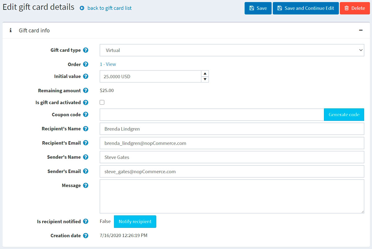 ویرایش کارت هدیه