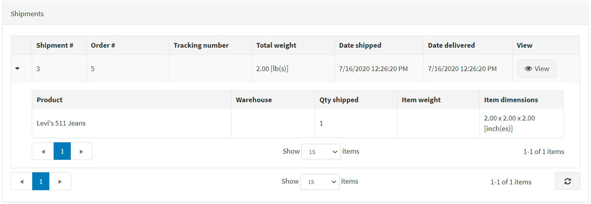 پنل محموله‌ها