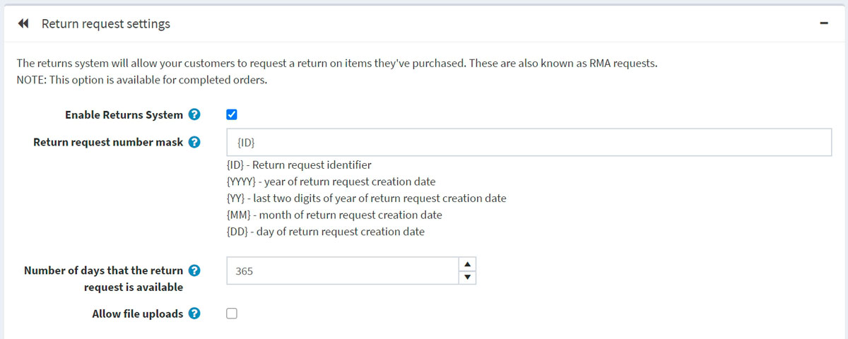 تنظیمات درخواست مرجوعی